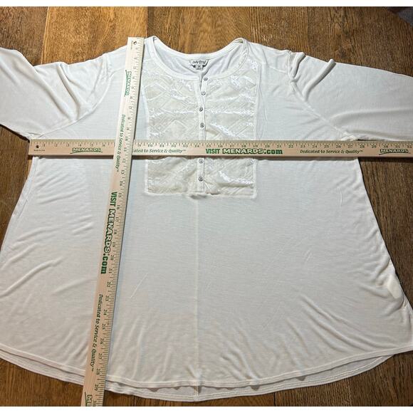 Lucky Brand Cream Velvet Bib Henley Top Geometric Holiday Elegant Sz 3X - Picture 5 of 11